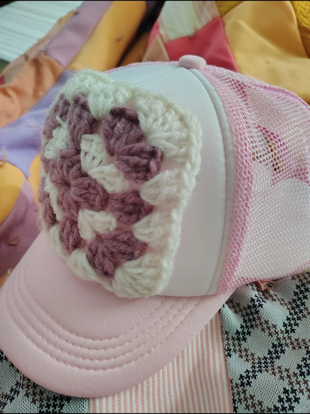 Pink Crochet Patch Trucker Cap New